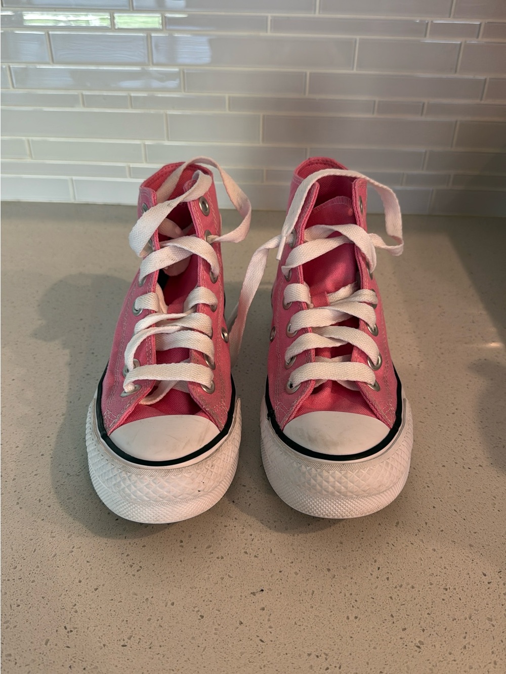 Converse Pink and White Kids High-Top Sneakers
